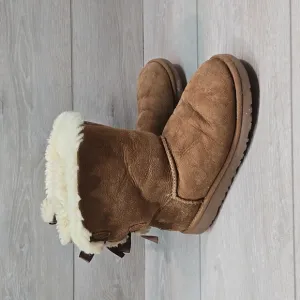 Ugg Big Girl Kids 3280K Ankle Leather Bow boots shoes sz 3