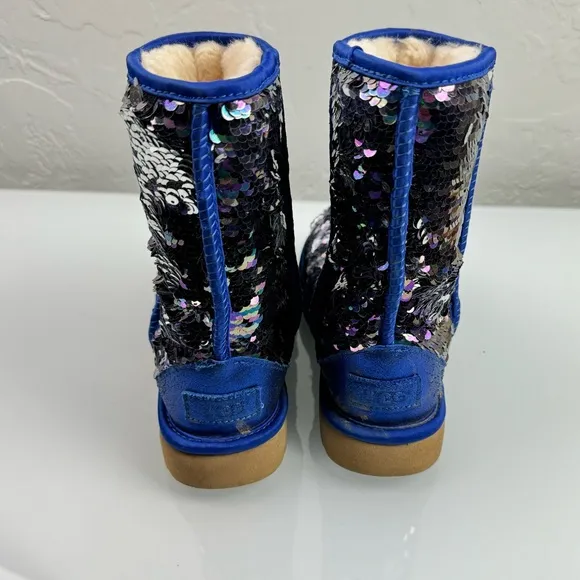 Ugg Boots Classic Short Sequin Sparkles Royal Blue Silver Purple Two‎ Tone Lined