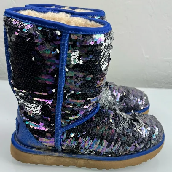 Ugg Boots Classic Short Sequin Sparkles Royal Blue Silver Purple Two‎ Tone Lined