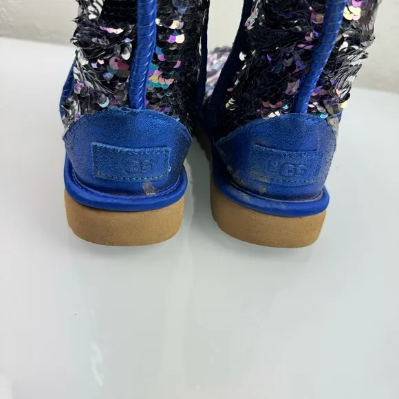 Ugg Boots Classic Short Sequin Sparkles Royal Blue Silver Purple Two‎ Tone Lined