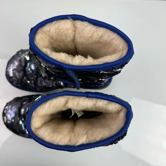 Ugg Boots Classic Short Sequin Sparkles Royal Blue Silver Purple Two‎ Tone Lined