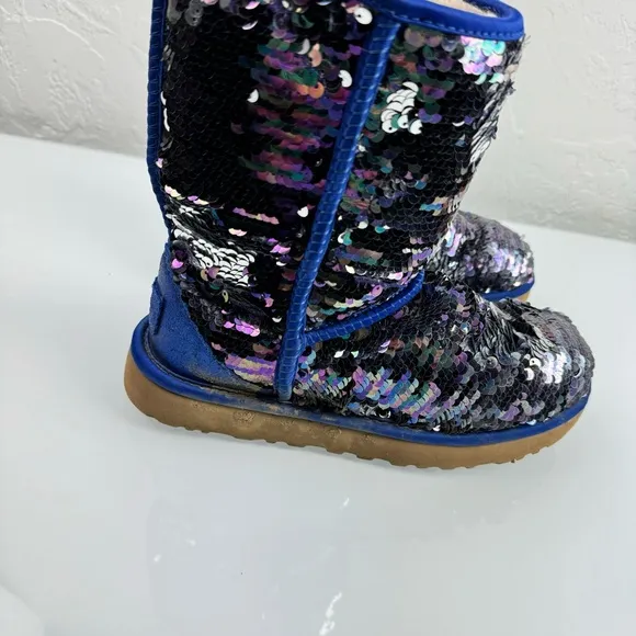 Ugg Boots Classic Short Sequin Sparkles Royal Blue Silver Purple Two‎ Tone Lined