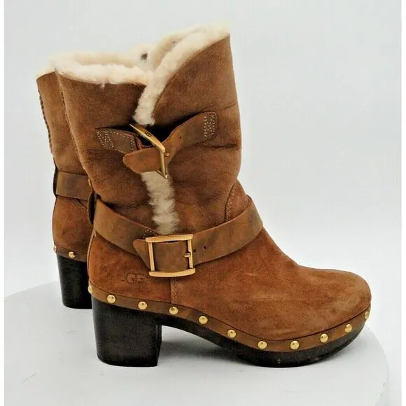 UGG Brea Chestnut Suede Pull On Clog Boots Size 5, Free Shipping!