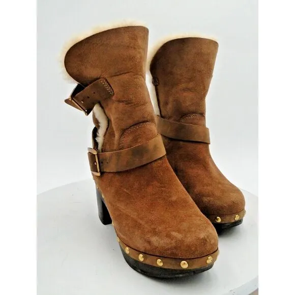 UGG Brea Chestnut Suede Pull On Clog Boots Size 5, Free Shipping!