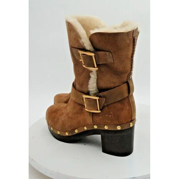 UGG Brea Chestnut Suede Pull On Clog Boots Size 5, Free Shipping!