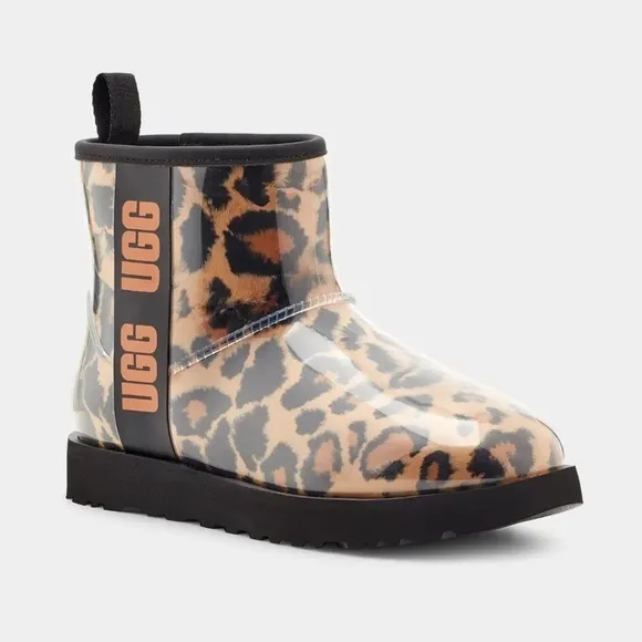 UGG Classic Clear Mini Panther Rubber/Sheepskin Waterproof Boots Women's Size 6