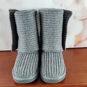 UGG Gray Winter Knit Boots Cozy Mid-Calf Design - 7