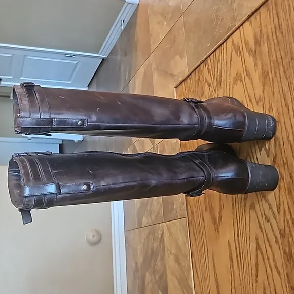 UGG Irmah Wedge Heel Tall Leather Boots 👢- Brown Weatherproof - Womens size 10