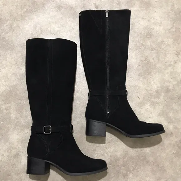 Ugg Koolaburra Madeley Tall Black Suede Heel Boots Size 7.5