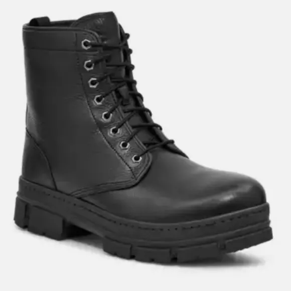 UGG Men's Ankle Lace Up Boots Vibram Soles &amp; Waterproof Black Leather
