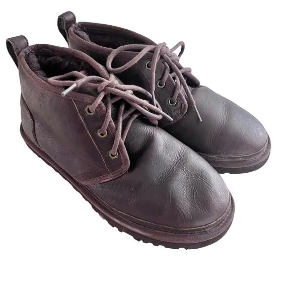 UGG Neumel Men’s Brown Leather Wool Chukka Ankle Boots Size 8