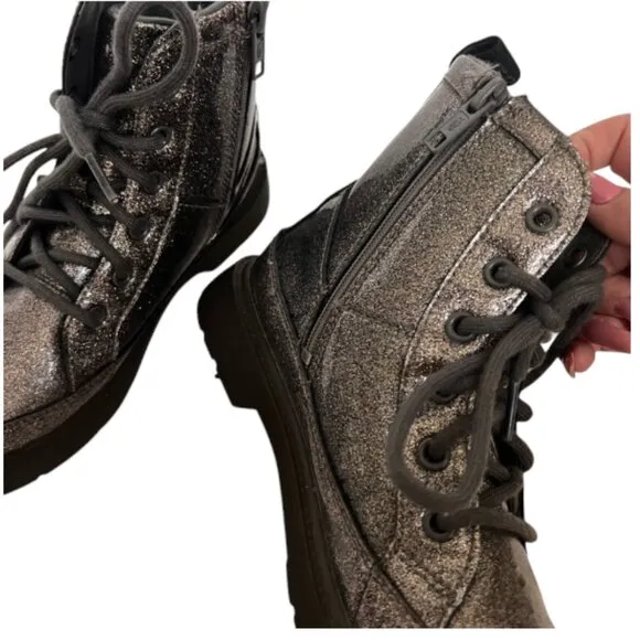 UGG Robley Glitter Boot Kids silver charcoal Lace Up Zipper