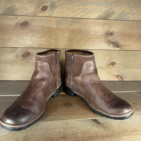 ugg selima womens size 8 shoes brown leather sherpa lined ankle boots