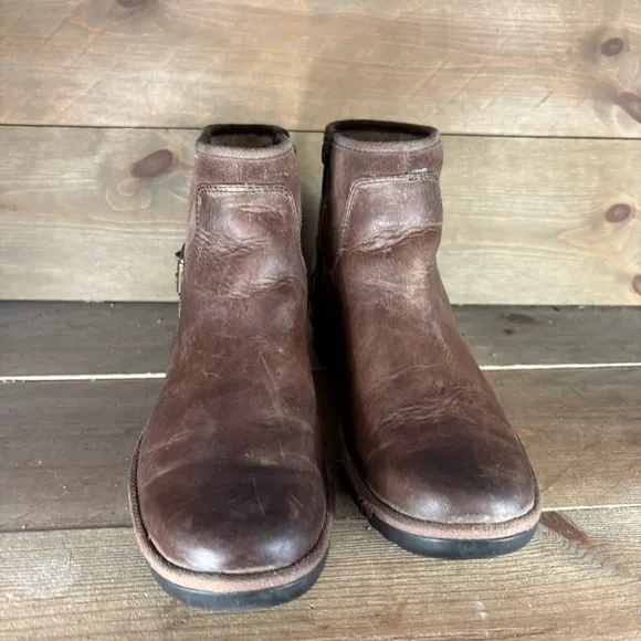 ugg selima womens size 8 shoes brown leather sherpa lined ankle boots