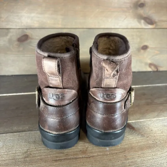 ugg selima womens size 8 shoes brown leather sherpa lined ankle boots