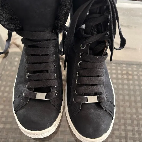 UGG Starlyn Black Leather Sheepskin High Top Sneaker Boots Shoes Women Sz 7