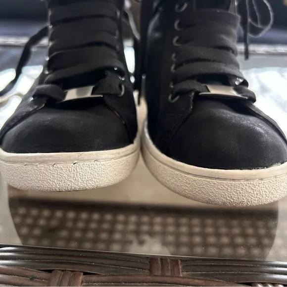 UGG Starlyn Black Leather Sheepskin High Top Sneaker Boots Shoes Women Sz 7