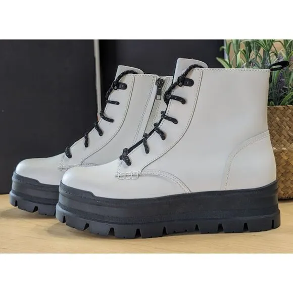 UGG White Sidnee Plush Lined Waterproof Leather Combat Boots Women's Size 9