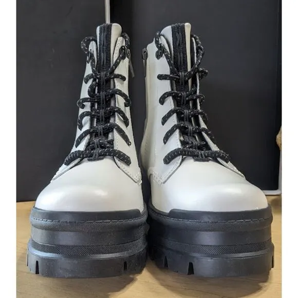 UGG White Sidnee Plush Lined Waterproof Leather Combat Boots Women's Size 9