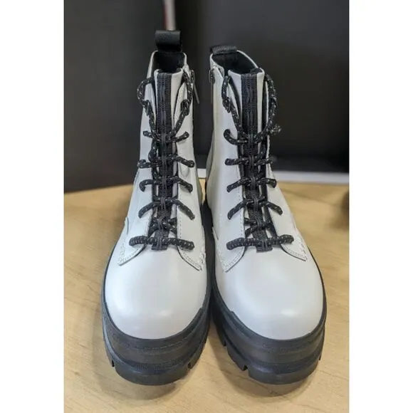 UGG White Sidnee Plush Lined Waterproof Leather Combat Boots Women's Size 9