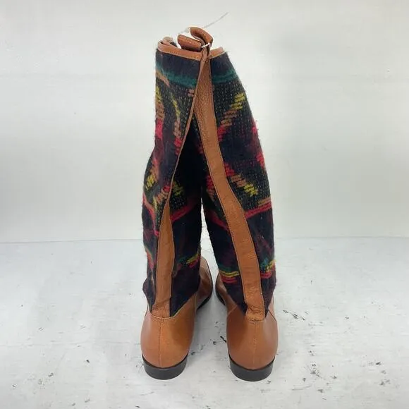 Unisa Women's Brown/Red Southwestern Textile Aztec Leather Western Boots Size 9B