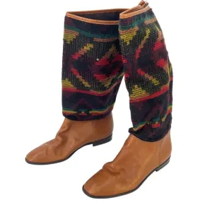 Unisa Women's Brown/Red Southwestern Textile Aztec Leather Western Boots Size 9B