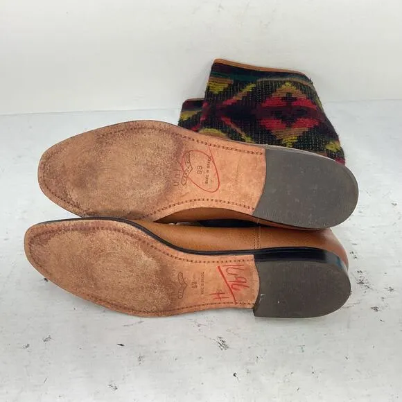 Unisa Women's Brown/Red Southwestern Textile Aztec Leather Western Boots Size 9B