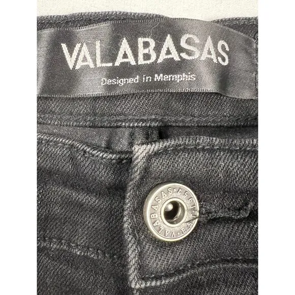 Valabasas Fury Black Stacked Distressed Flare Jeans Streetwear Grunge Size 34x36
