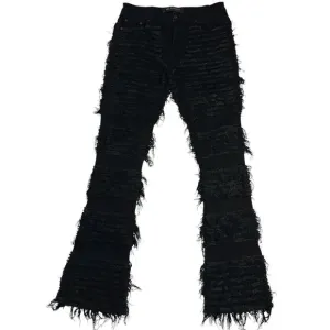 Valabasas Fury Black Stacked Distressed Flare Jeans Streetwear Grunge Size 34x36