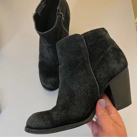 Van Velze &amp; Smith Cullinan Leather Suede Distressed Heeled Ankle Boots Black 7