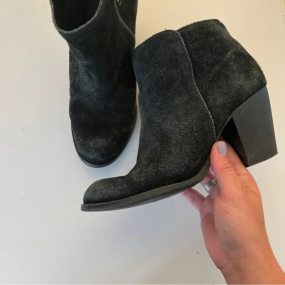 Van Velze &amp; Smith Cullinan Leather Suede Distressed Heeled Ankle Boots Black 7