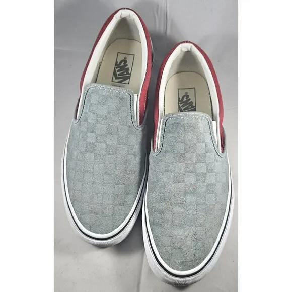 Vans Classic Slip On (Deboss Checkerboard) Grey Red Womens Casual Shoes
