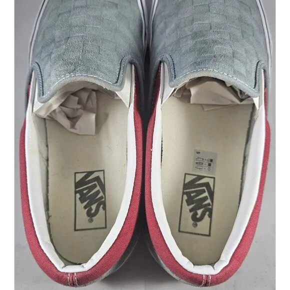 Vans Classic Slip On (Deboss Checkerboard) Grey Red Womens Casual Shoes