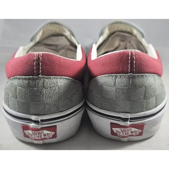 Vans Classic Slip On (Deboss Checkerboard) Grey Red Womens Casual Shoes