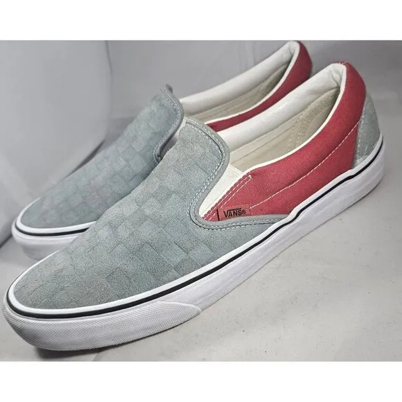 Vans Classic Slip On (Deboss Checkerboard) Grey Red Womens Casual Shoes