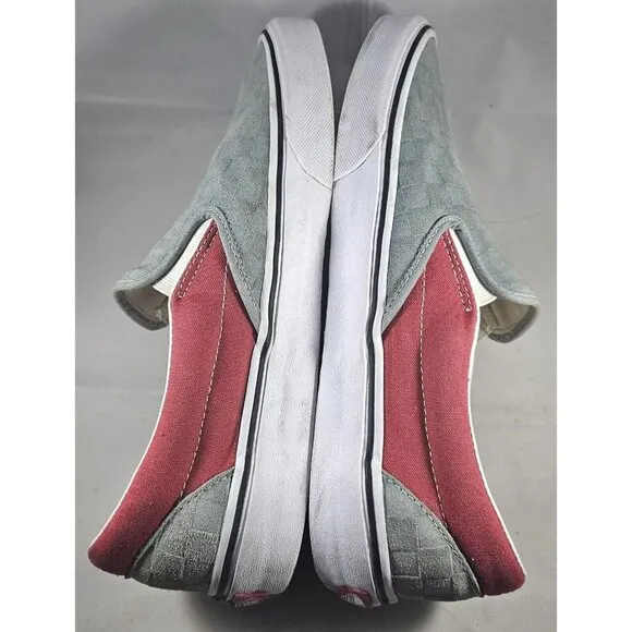 Vans Classic Slip On (Deboss Checkerboard) Grey Red Womens Casual Shoes