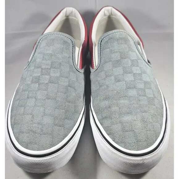 Vans Classic Slip On (Deboss Checkerboard) Grey Red Womens Casual Shoes