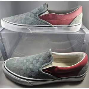Vans Classic Slip On (Deboss Checkerboard) Grey Red Womens Casual Shoes