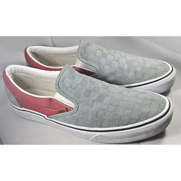 Vans Classic Slip On (Deboss Checkerboard) Grey Red Womens Casual Shoes