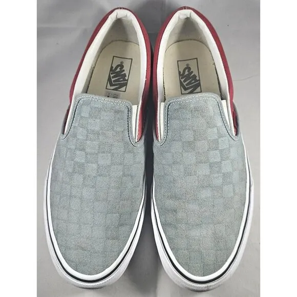 Vans Classic Slip On (Deboss Checkerboard) Grey Red Womens Casual Shoes