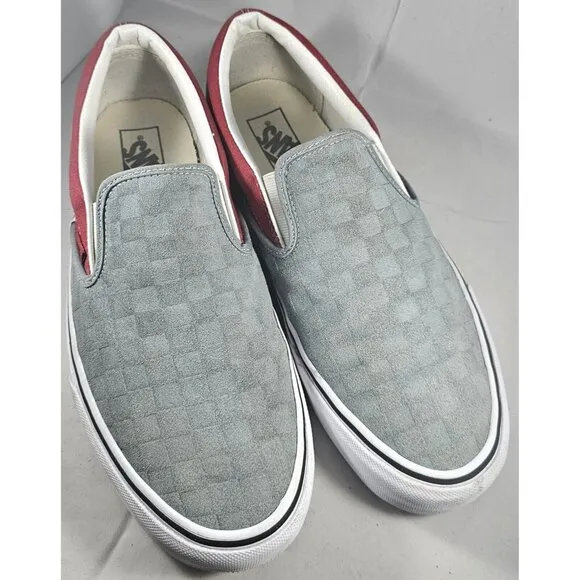 Vans Classic Slip On (Deboss Checkerboard) Grey Red Womens Casual Shoes