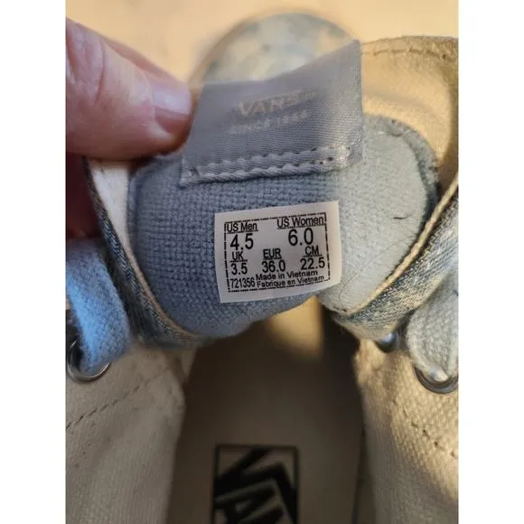 Vans Denim Destroy Womens sz 6 Shoes Tapered Blue Wash Sneaker Sk8-H Top Casual