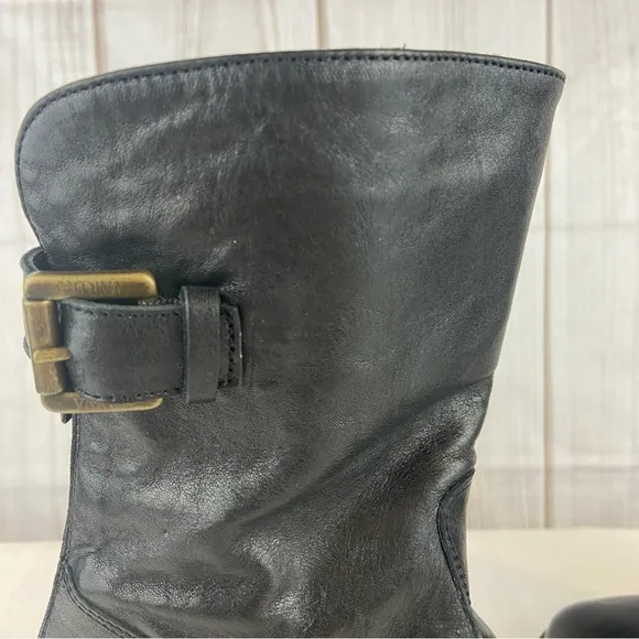 Varda Italian Black Lambskin Genuine Leather Heeled Boots with Bronze Buckle 6