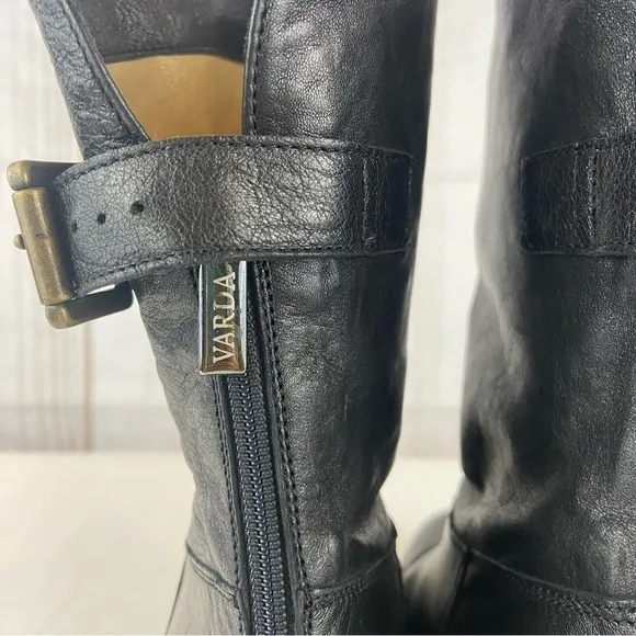Varda Italian Black Lambskin Genuine Leather Heeled Boots with Bronze Buckle 6