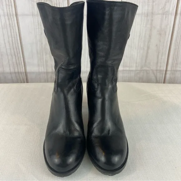 Varda Italian Black Lambskin Genuine Leather Heeled Boots with Bronze Buckle 6