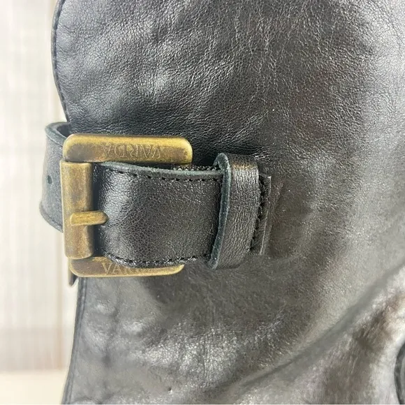 Varda Italian Black Lambskin Genuine Leather Heeled Boots with Bronze Buckle 6