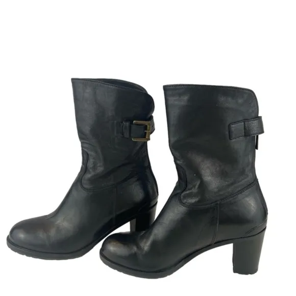 Varda Italian Black Lambskin Genuine Leather Heeled Boots with Bronze Buckle 6