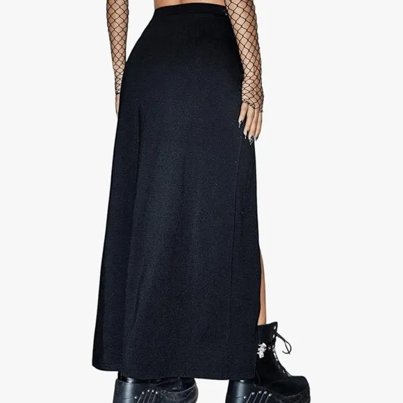 vegan leather buckle long high waisted skirt goth punk sexy club bondage slit