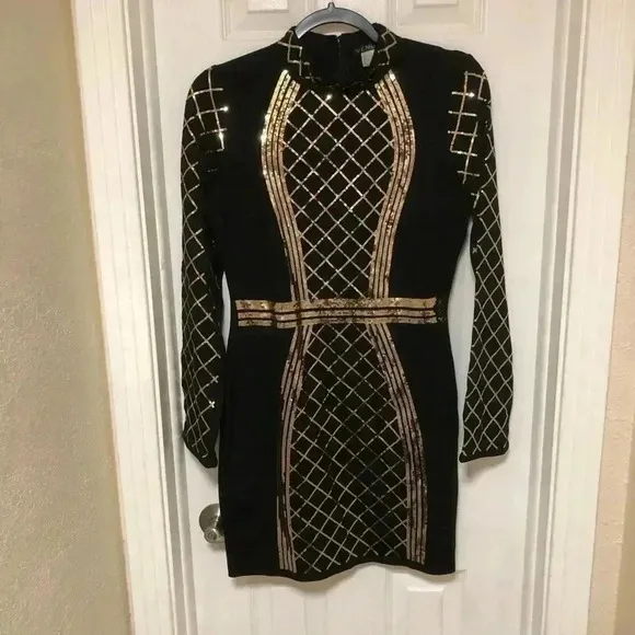 ⭐️🖤Venus Black and Gold Sequin Bodycon Dress ⭐️🖤