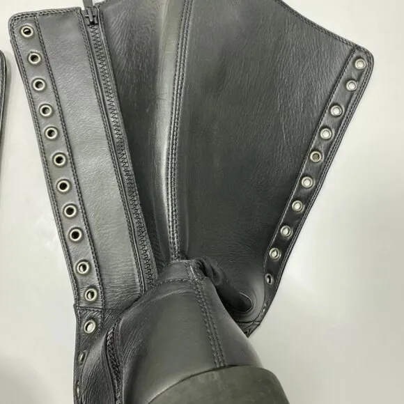Verillas Men's Ares Knee-High Boots – Size 12 – Black – Lace-Up with Side Zip